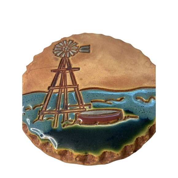Nan Groves Pottery Bread Warmer Art Disk Round Windmill Wall Hanging Terracotta - Picture 8 of 11